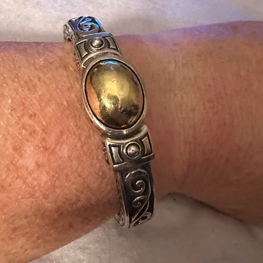 Ann King ornate sterling silver and 18kt gold cuff bracelet